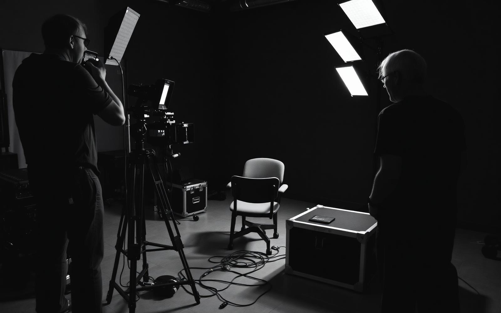 RKM crew preparing lights and camera on a documentary set